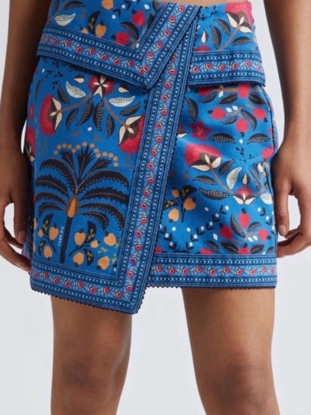 Farm Rio Blue Floral Wrap Mini Skirt